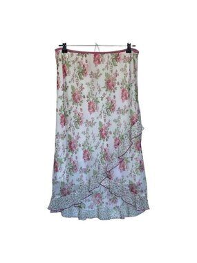 Speechless Skirt Womens L White Pink Floral Ruffle Midi Polyester USA Made